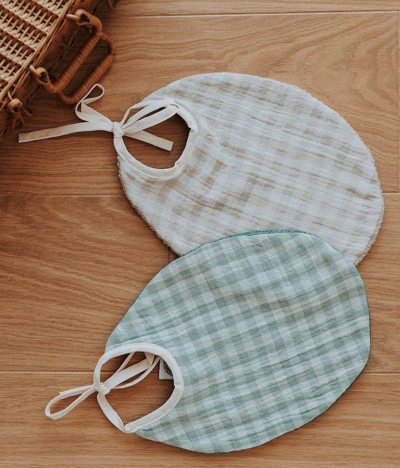 Bavoir vichy vert de gris