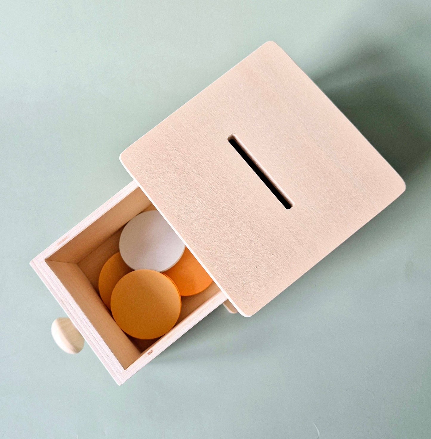 Rammelaartje - Boîte de jeu Montessori en bois avec tiroir et disques colorés – Stimule le développement moteur